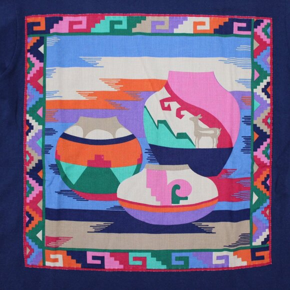 Vintage Oneita Power/50 Shirt Mens Medium Blue Aztec Southwest Tribal S/S - Picture 9 of 13